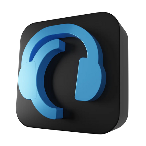 3D icon of blue headphones on black square background – representing Traxsource music promotion service