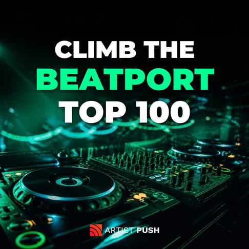 Beatport Top 100 chart promotion: DJ decks lit in Beatport green