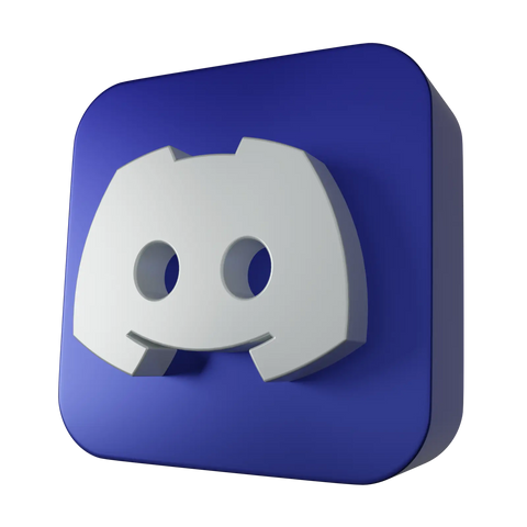 3D Discord logo icon in blue with white mascot face on black background

